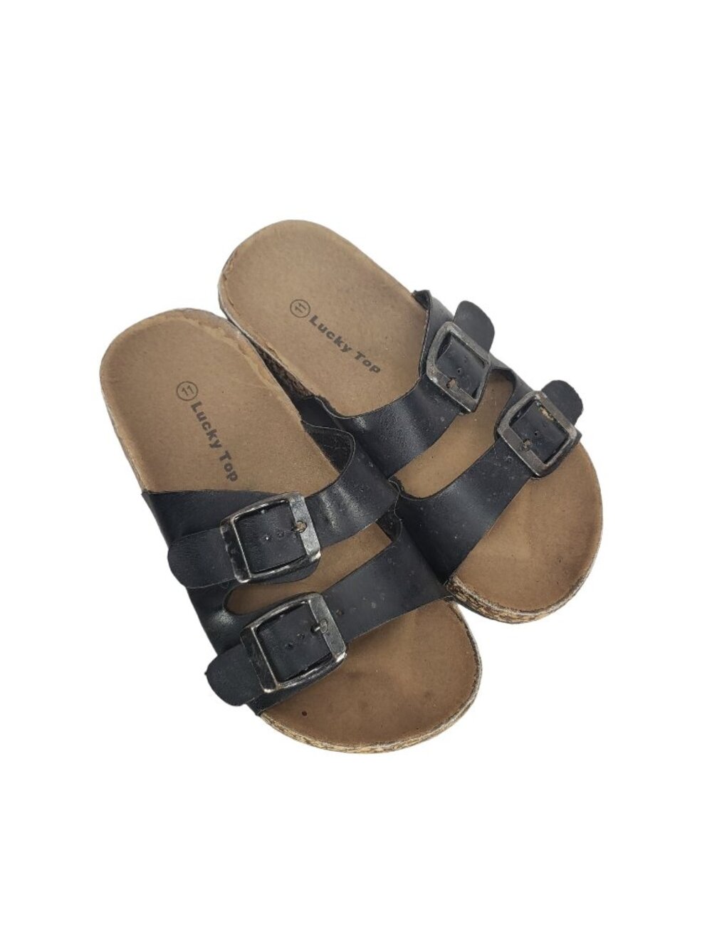 Lucky Top Boys Black Double Buckle Slide Sandals Size 11